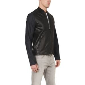 Mackage Black and Blue Leather Denim Combo Jacket Full-Zip Men's Jacket Medium